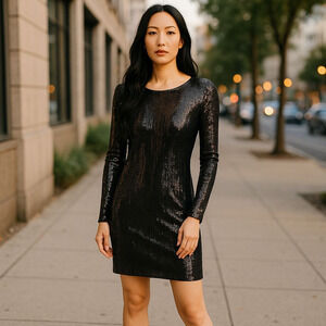 Calvin Klein Little Black Sequined Mini Cocktail Party Dress Low Back Size 4 NWT